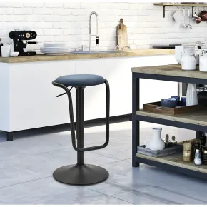 Sgabello Bar Girevole Regolabile Metallo Nero Tessuto Imbottito Blu 2