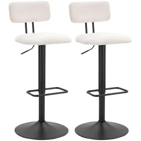 Set 2 Sgabelli da Bar Regolabili Metallo Nero Tessuto Imbottito Beige