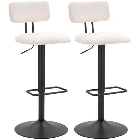 Set 2 Sgabelli da Bar Regolabili Metallo Nero Tessuto Imbottito Beige