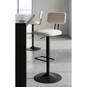 Set 2 Sgabelli da Bar Regolabili Metallo Nero Tessuto Imbottito Beige 2