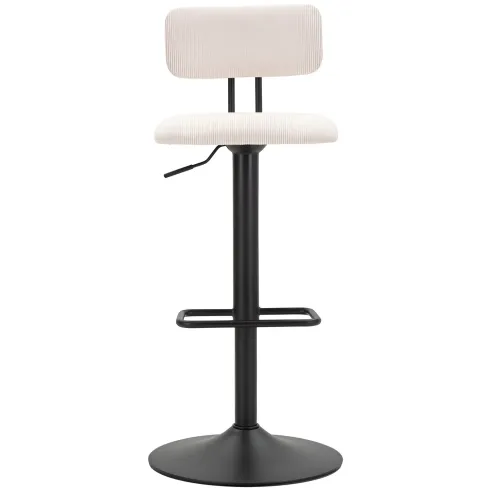 Set 2 Sgabelli da Bar Regolabili Metallo Nero Tessuto Imbottito Beige