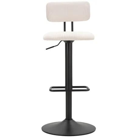 Set 2 Sgabelli da Bar Regolabili Metallo Nero Tessuto Imbottito Beige