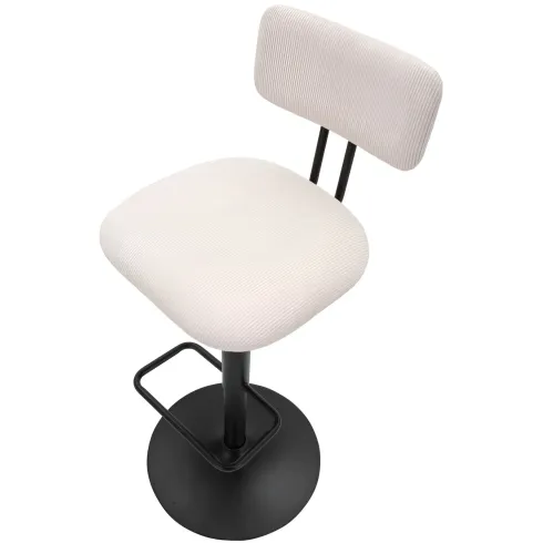 Set 2 Sgabelli da Bar Regolabili Metallo Nero Tessuto Imbottito Beige