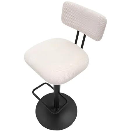 Set 2 Sgabelli da Bar Regolabili Metallo Nero Tessuto Imbottito Beige
