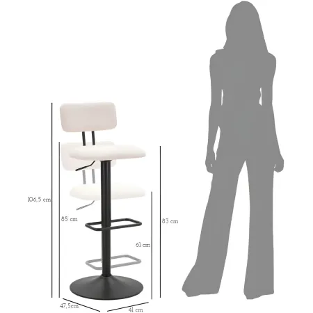 Set 2 Sgabelli da Bar Regolabili Metallo Nero Tessuto Imbottito Beige