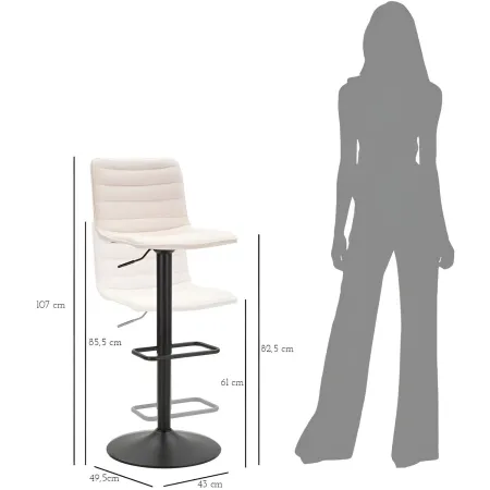 Set 2 Sgabelli Bar Regolabili Metallo Nero Tessuto Beige Poggiapiedi