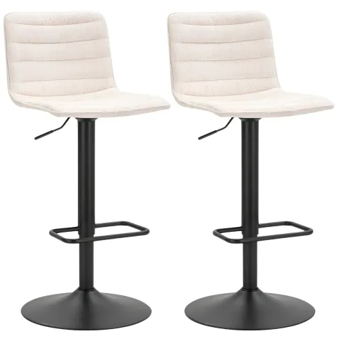 Set 2 Sgabelli Bar Regolabili Metallo Nero Tessuto Beige Poggiapiedi