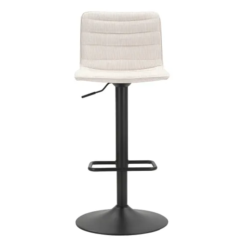 Set 2 Sgabelli Bar Regolabili Metallo Nero Tessuto Beige Poggiapiedi