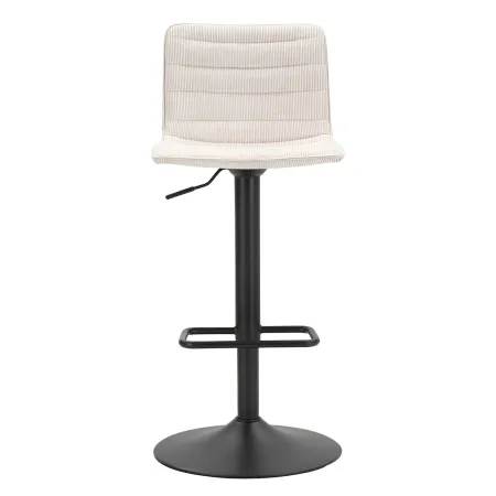 Set 2 Sgabelli Bar Regolabili Metallo Nero Tessuto Beige Poggiapiedi