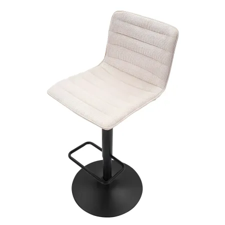 Set 2 Sgabelli Bar Regolabili Metallo Nero Tessuto Beige Poggiapiedi