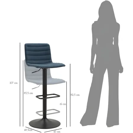 Set 2 Sgabelli Bar Regolabili Metallo Nero Tessuto Blu Poggiapiedi