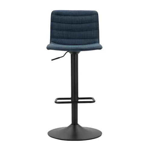 Set 2 Sgabelli Bar Regolabili Metallo Nero Tessuto Blu Poggiapiedi