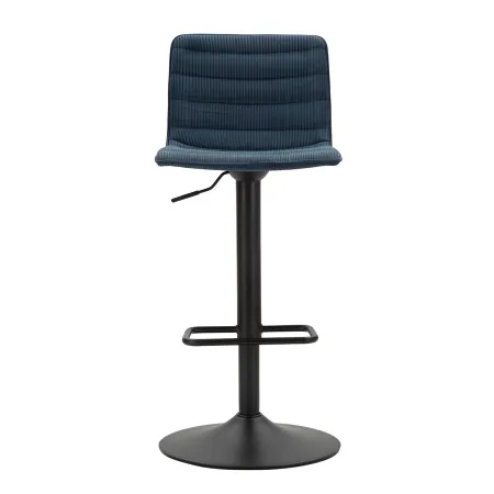 Set 2 Sgabelli Bar Regolabili Metallo Nero Tessuto Blu Poggiapiedi