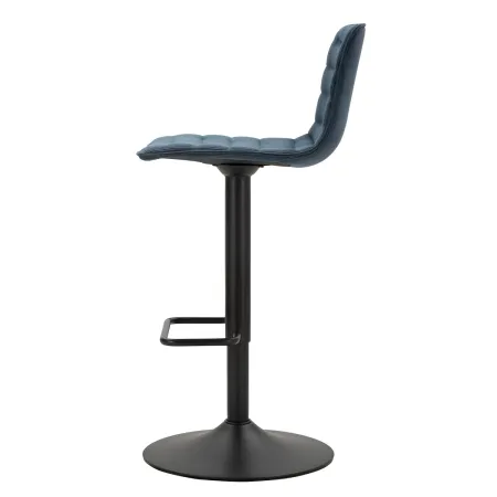 Set 2 Sgabelli Bar Regolabili Metallo Nero Tessuto Blu Poggiapiedi