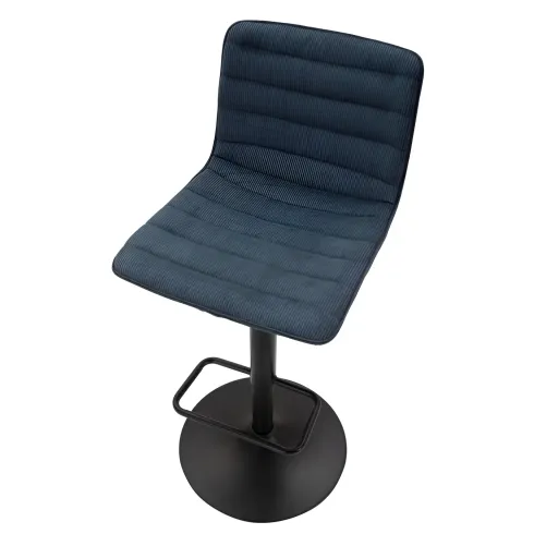 Set 2 Sgabelli Bar Regolabili Metallo Nero Tessuto Blu Poggiapiedi