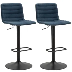 Set 2 Sgabelli Bar Regolabili Metallo Nero Tessuto Blu Poggiapiedi