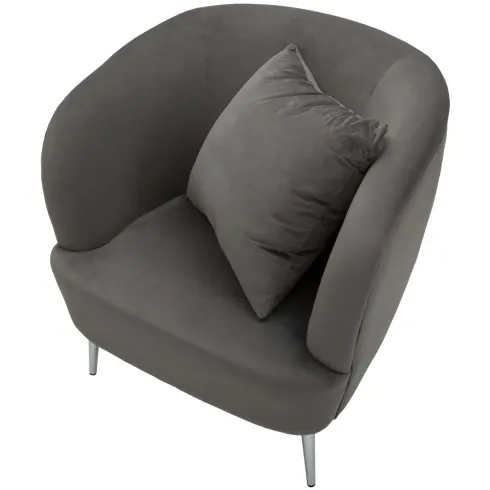 Poltrona Imbottita in Velluto Grigio con Cuscino Gambe in Metallo