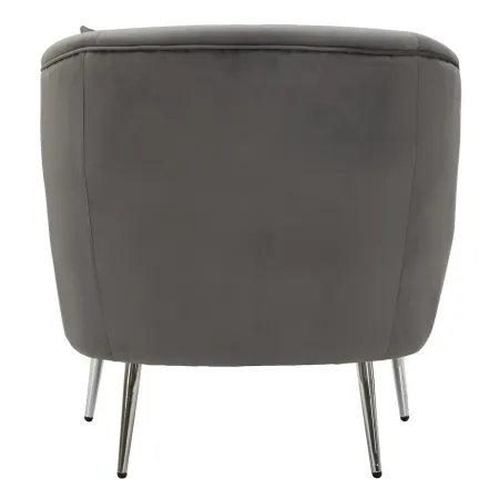 Poltrona Imbottita in Velluto Grigio con Cuscino Gambe in Metallo
