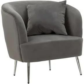 Poltrona Imbottita in Velluto Grigio con Cuscino Gambe in Metallo