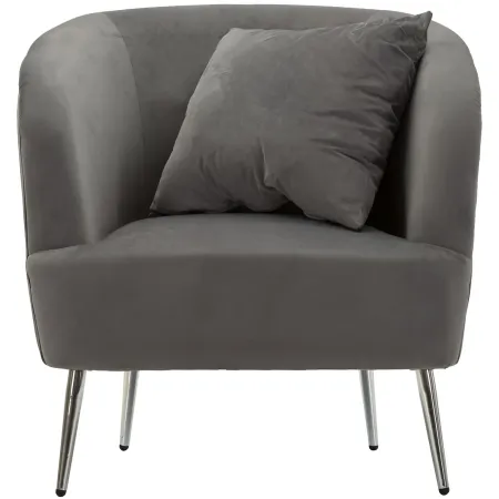 Poltrona Imbottita in Velluto Grigio con Cuscino Gambe in Metallo