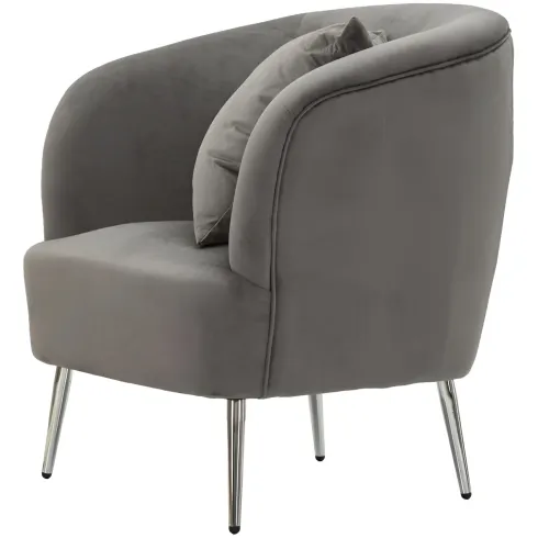 Poltrona Imbottita in Velluto Grigio con Cuscino Gambe in Metallo