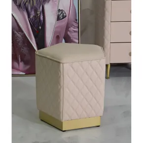 Pouf Imbottito Similpelle Trapuntata Rosa Oro Salotto Camera da Letto 2