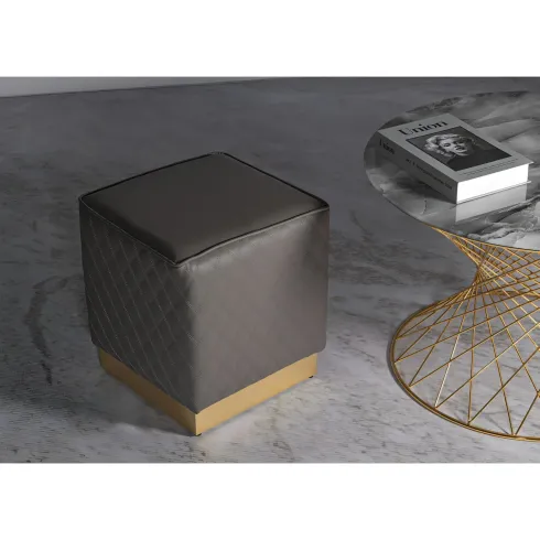 Pouf Imbottito Similpelle Trapuntata Grigio Oro Salotto Camera da Letto