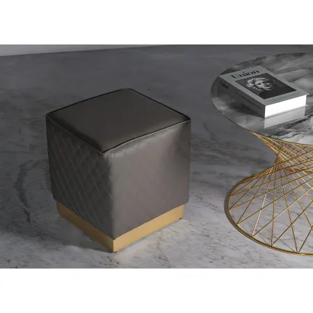 Pouf Imbottito Similpelle Trapuntata Grigio Oro Salotto Camera da Letto