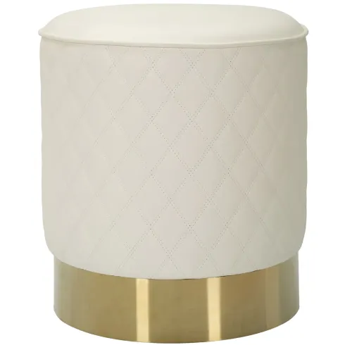 Pouf Imbottito Similpelle Trapuntata Bianco Oro Salotto Camera da Letto