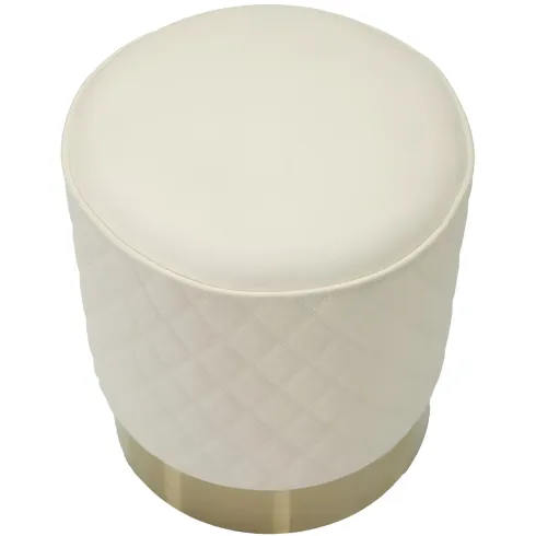 Pouf Imbottito Similpelle Trapuntata Bianco Oro Salotto Camera da Letto