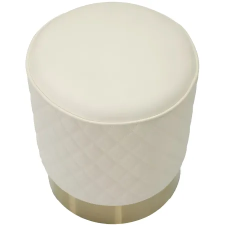 Pouf Imbottito Similpelle Trapuntata Bianco Oro Salotto Camera da Letto