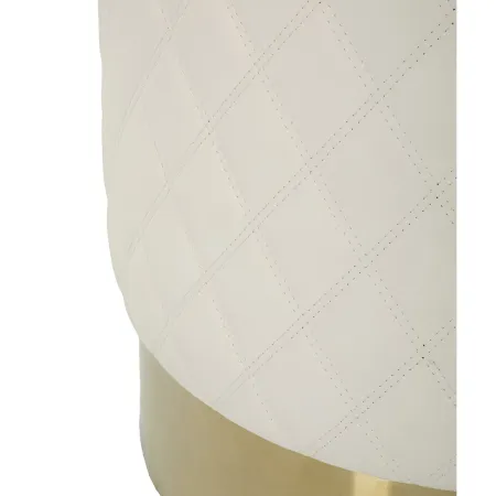 Pouf Imbottito Similpelle Trapuntata Bianco Oro Salotto Camera da Letto