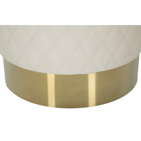 Pouf Imbottito Similpelle Trapuntata Bianco Oro Salotto Camera da Letto
