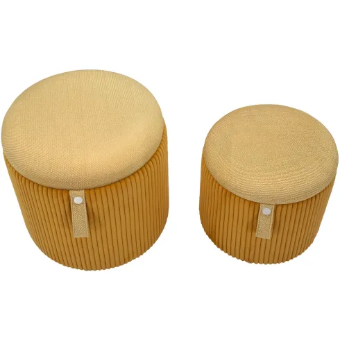 Set 2 Pouf Contenitori Imbottiti Senape Arancione per Salotto Camera