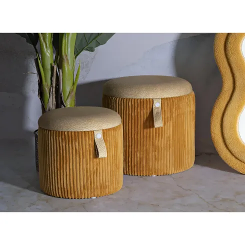 Set 2 Pouf Contenitori Imbottiti Senape Arancione per Salotto Camera