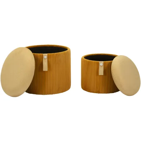 Set 2 Pouf Contenitori Imbottiti Senape Arancione per Salotto Camera