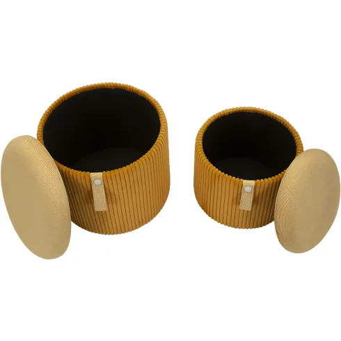 Set 2 Pouf Contenitori Imbottiti Senape Arancione per Salotto Camera