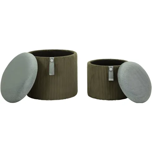 Set 2 Pouf Contenitori Imbottiti Verde Marrone per Salotto Camera