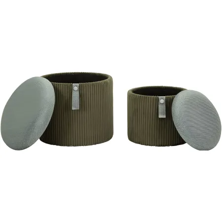 Set 2 Pouf Contenitori Imbottiti Verde Marrone per Salotto Camera