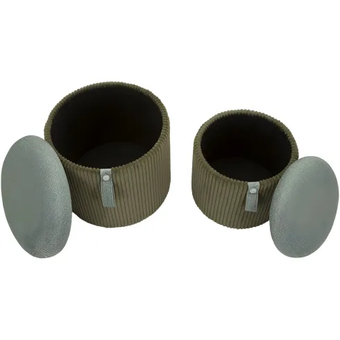 Set 2 Pouf Contenitori Imbottiti Verde Marrone per Salotto Camera