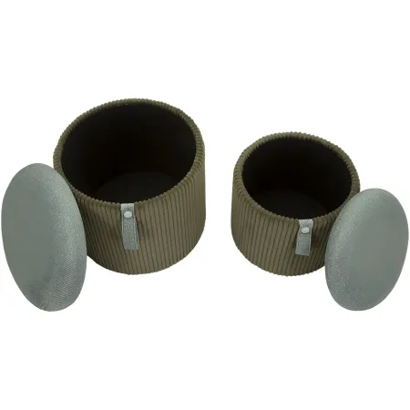 Set 2 Pouf Contenitori Imbottiti Verde Marrone per Salotto Camera