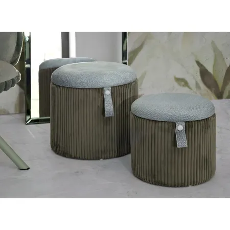 Set 2 Pouf Contenitori Imbottiti Verde Marrone per Salotto Camera