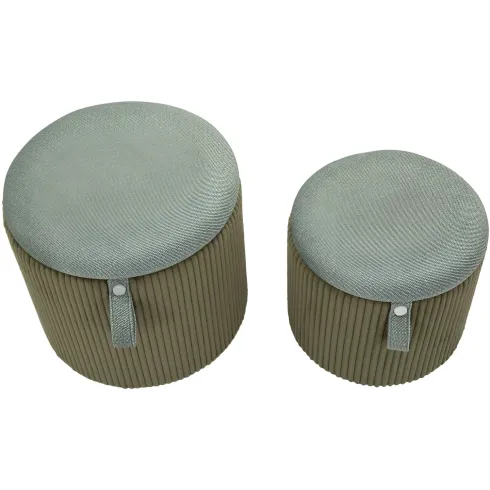 Set 2 Pouf Contenitori Imbottiti Verde Marrone per Salotto Camera
