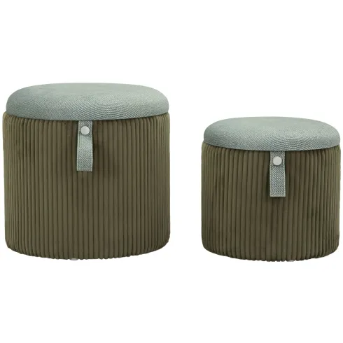 Set 2 Pouf Contenitori Imbottiti Verde Marrone per Salotto Camera
