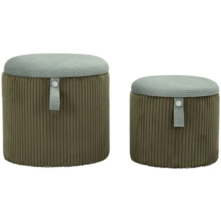 Set 2 Pouf Contenitori Imbottiti Verde Marrone per Salotto Camera