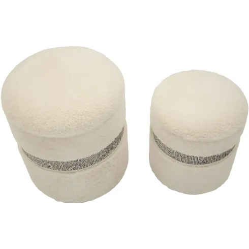 Set 2 Pouf Contenitori Imbottiti Crema Soffice Salotto Camera da Letto