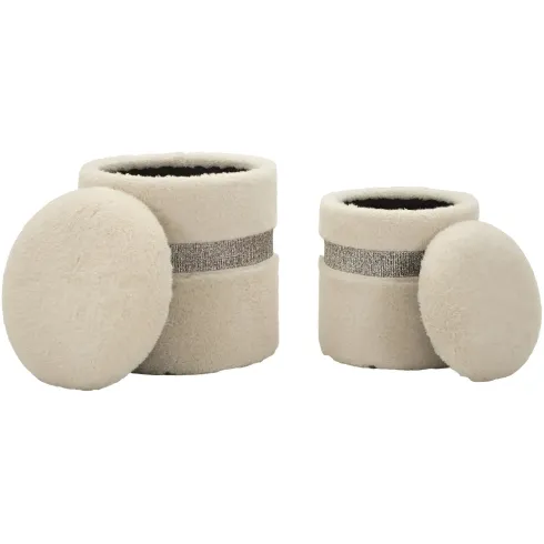 Set 2 Pouf Contenitori Imbottiti Crema Soffice Salotto Camera da Letto