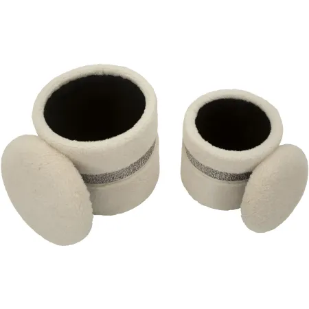 Set 2 Pouf Contenitori Imbottiti Crema Soffice Salotto Camera da Letto