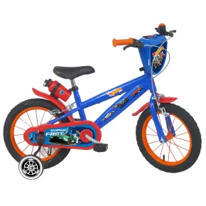 Bicicletta per Bambini 14" Hot Wheels Blu Rotelle Removibili Acciaio