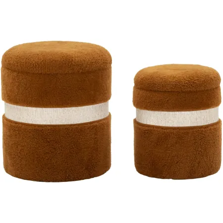 Set 2 Pouf Contenitori Imbottiti Marrone Soffice da Soggiorno Camera